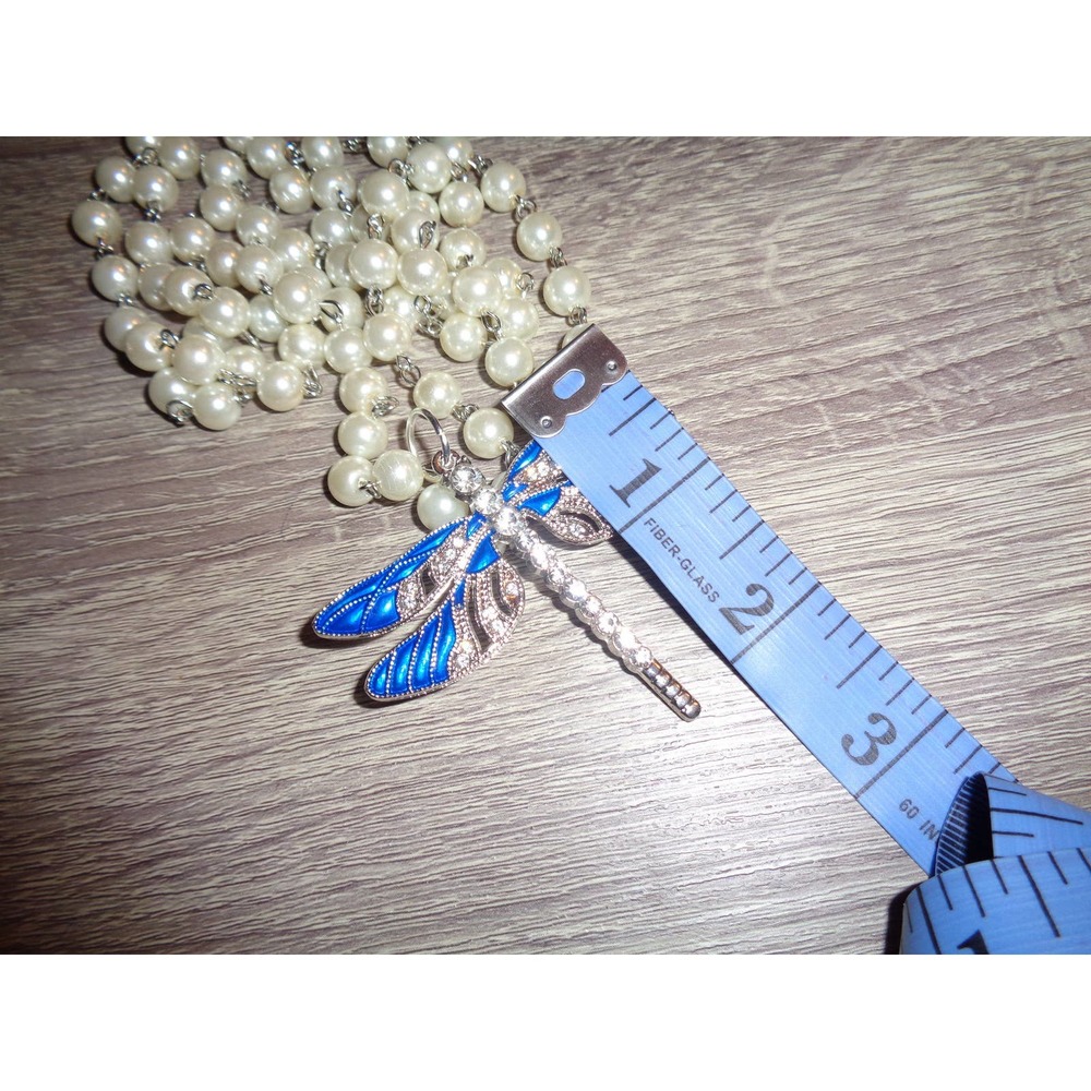 Dragonfly necklace blue dramatic 40 inch - Picture 3 of 8